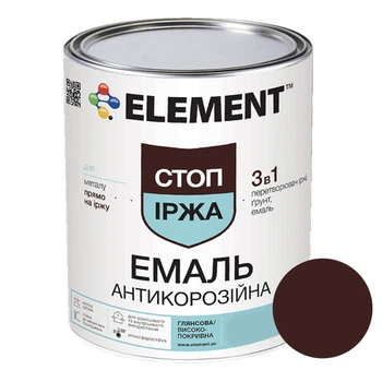 Грунт-емаль 3в1 по іржі антикорозійна для металу матова ELEMENT 2 кг Темно-коричневий