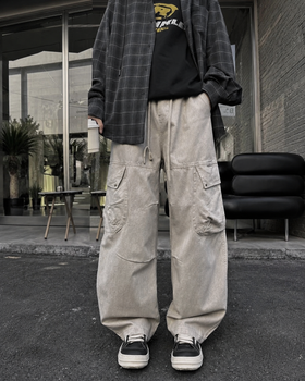 Джинсы карго AMXK для мальчика подростка широкие baggy летние, Песочный 164