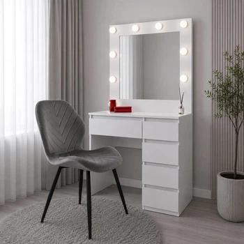 Гримерный стол с зеркалом и подсветкой PREMIUM Mirror-rika 160×80×40 см,белый, 5 ящиков, розетка