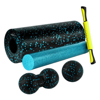 Массажный набор PowerPlay PP_4015 EPP Foam Roller Set 4in1 2 ролла + 2 мяча Черно-бирюзовый (PP_4015_Cyan)