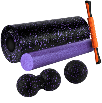 Массажный набор PowerPlay PP_4015 EPP Foam Roller Set 4in1 2 ролла + 2 мяча Черно-Фиолетовый (PP_4015_Purple)