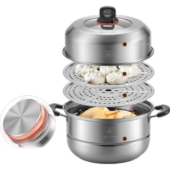 Пароварка Maxcook MCZ996 из нержавеющей стали двухъярусная 32 см с высокой крышкой, для газовых и индукционных плит