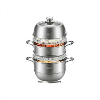 Пароварка Maxcook, нержавеющая сталь 304, 30 см, трехслойная, с датчиком температуры и термостойким дном, совместима с газовыми и индукционными плитами, MCZ743