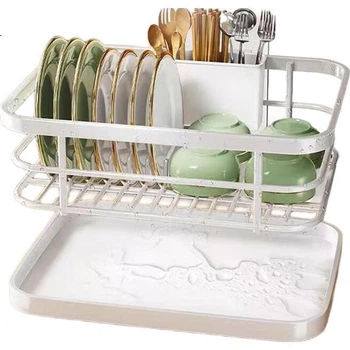 Сушилка для посуды Jingyan Kitchen, подставка для мисок с дренажными отверстиями, органайзер для столовых приборов, сушилка для посуды, настольная полка для хранения мисок и тарелок.