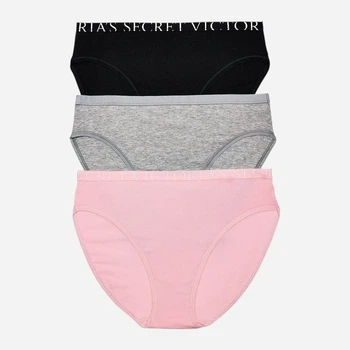 Набір трусиків сліпів жіночих бавовняних Victoria's Secret 273548401 S 3 шт Рожевий/Сірий/Чорний (1159862997)