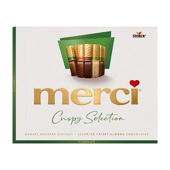 Шоколадні цукерки міні Плитки асорті Storck Merci Crispy Selection Mandel Knusper Vielfalt Assorted Chocolate Мерсі Коробка 250г