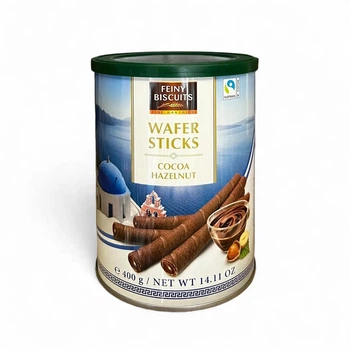 Вафельні трубочки Шоколадні Feiny Biscuits Wafer Sticks Cocoa Hazelnut Фейні Бісквіти з шоколадно-горіховим кремом Банка 400г