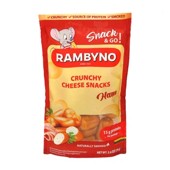 Снеки з копченим сиром та шинкою Закуска Rambyno cruncy Smoked cheese Snacks&Go Ham Рамбіно Спайсі пікатний перець Chipotle 75г