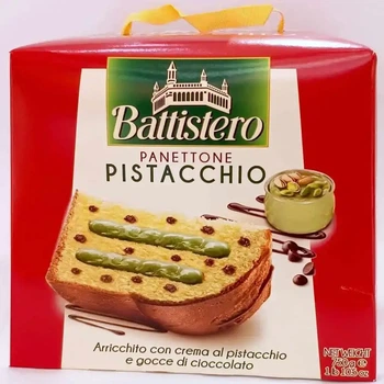 Панеттоне Battistero Panettone Pistacchio Баттістеро Шоколадна крошка з фісташковим кремом Бокс з ручкою 750г