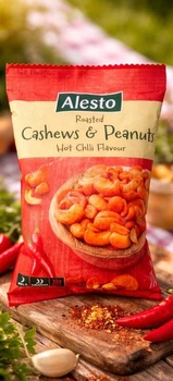 Суміш горіхів Alesto Roasted Hot Chilli Flavour Алесто снеки кешью та арахіс глазуровані Пікантні перець Чілі Пакет 200г