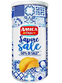 Картопляні Чіпси Amica Chips Sapore di Sale Chips Аміка золотисті з Сіллю мега бокс Тубус з кришкою 325г