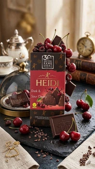 Шоколад чорний Heidi Dark&Sour Cherry Dark Chocolate 48% Хайді плитка кисленька Вишня в темному шоколаді Плитка 80г