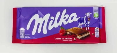 Шоколад плитка Milka Crema Cu zmeura Raspberry Creme Chocolate Мілка молочний з кремом Малина 100г