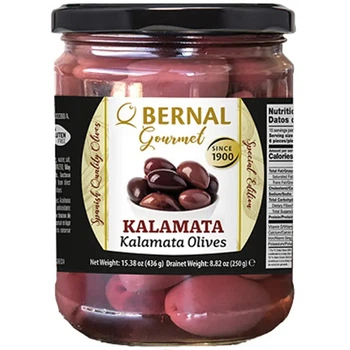 Оливки мариновані Каламата Bernal Gourmet Kalamata Olives Бернал Гурман з кісточкою Гігантські Рожеві Банка 436г