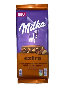 Шоколад плитка Milka Extra Chunky Karamell-Salz-Mandel Мілка Екстра Молочний солона Карамель з шматочками мигдальних горіхів 190г