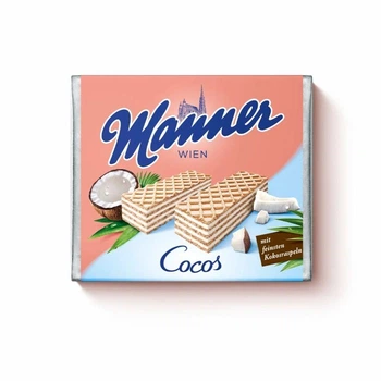 Вафлі сендвіч Шоколадні Manner Wien Cocos Lemon Маннер ВІденьські з кремом з Кокосовою стружкою 4шт 75г