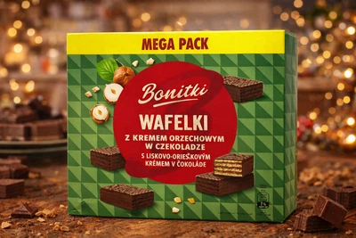 Вафлі шоколадні вагові Bonitki Wafelki z kremem Orzechowym w czekoladzie Mega pack Боніткі з лісовим горіхом Коробка 600г