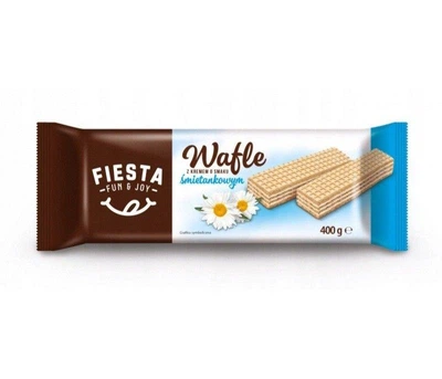 Вафлі вершкові Fiesta Fun&Joy Wafles z kremem o smaku Smietankowym Фіеста білі з вершково-молочною начинкою 400г