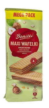 Вафлі солодкі Biedronka Bonitki Maxi Wafelki Mega Pack Orzechowe Боніткі з фундуком 10шт 450г