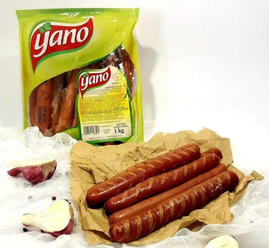 Сосиски Курячі для Хот-Догів Yano Parowki z kurczat Hot Dog Яно курині в штучній оболонці Вакуум пакет 1кг
