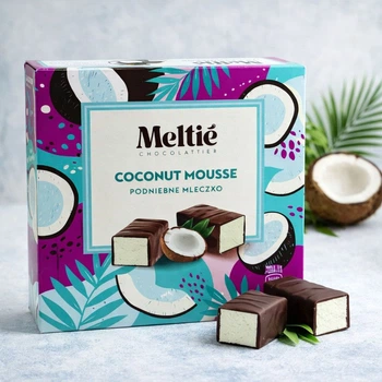 Шоколадні Цукерки Пташине молоко Meltie Coconut Mousse Podniebne Mleszko Мелті кокосовий Мус небесне Молочко Коробка 380г