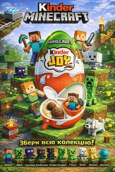 Шоколадне яйце з Іграшкою Kinder JOY Maincraft Series Surprise Green Кіндер Джой Майнкрафт Сюрпрайз 12 Персонажів Зелене 20г