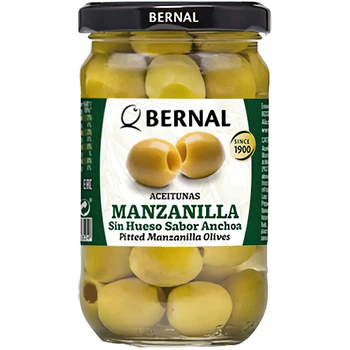 Оливки мариновані Манзанілла Bernal Manzanilla hueso Sabor anchoa Olives Бернал без кісточок зі смаком анчоуса Зелені Банка 300г