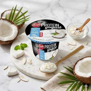 Йогурт Протеїновий без цукру Zott Protein Yogurt Coconut Зотт Енергетичний низькокалорійний Білок 20г смак Кокосовий стакан 200г