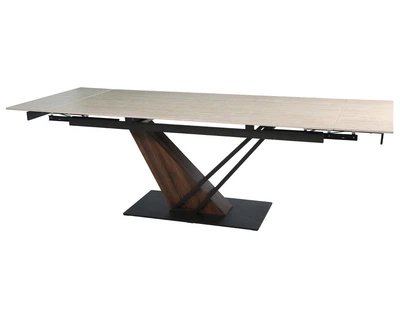 Стол FERNANDO CERAMIC 180(240)*90 травертин мат/темный орех