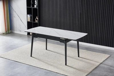 Стол BONN CERAMIC 130(180)*80 белый глянец/черный каркас
