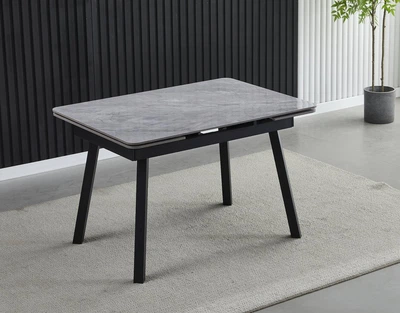 Стол MADRID CERAMIC 120(180)*85 серый глянец/черный каркас
