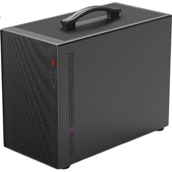 Корпус PowerTrain Unknown Player M1 Black MATX для портативного настольного компьютера, прозрачный, со стеклянными боковыми стенками.