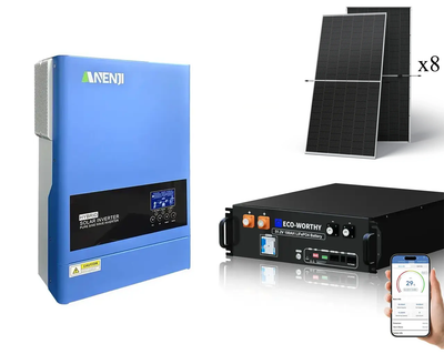 Комплект резервного питания 5кВт: гибридный инвертор Anenji ANJ-6200W 48 V Wi-Fi 6.2кВт + аккумулятор для LiFePO4 Eco-Worthy 51.2V v.1 100Ah 5120Wh, BMS >6000 циклов + + Солнечные панели двусторонние: 8×Leapton 620W N-Type TOPCon