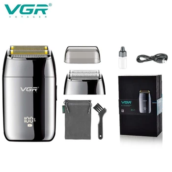 Электробритва VGR V-399 шейвер SILVER, влагостойкая, дополнительная насадка, LED Display, металлическая