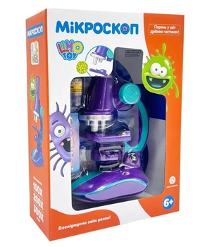 Детский микроскоп (Violet) свет, 19,5 см, 2 пробирки, стекло