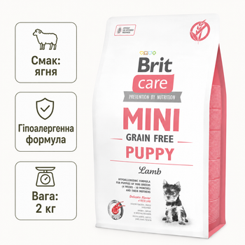 Сухой корм для щенков мелких пород Brit Care Mini Puppy Lamb беззерновой корм с ягненком 2 кг