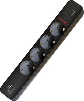 Мережевий фільтр-подовжувач Euroelectric Х4 10А 2М з USB Type C Чорний (EE-104USB/C-2M(black))