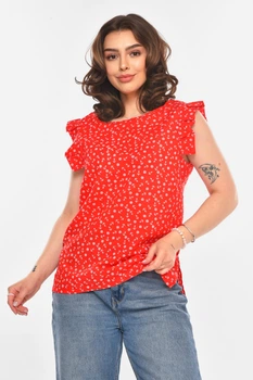 Блуза женская красного цвета с принтом Fashion размер 42-44 (215266)