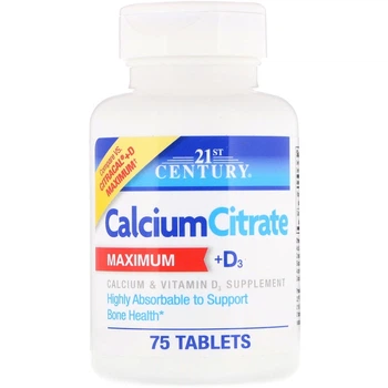 Цитрат кальцію з вітаміном D3 21st Century (Calcium Citrate Maximum+D3) 500 мг/630 МО 75 таблеток CEN27492