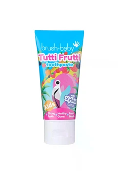 Дитяча зубна паста з ксилітом та фтором від 3 років, тутті-фрутті Brush-Baby Tutti Frutti Flamingo 50 мл