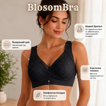 Кружевной женский бюстгальтер без косточек BlosomBra, черный, размер 2XL-3XL