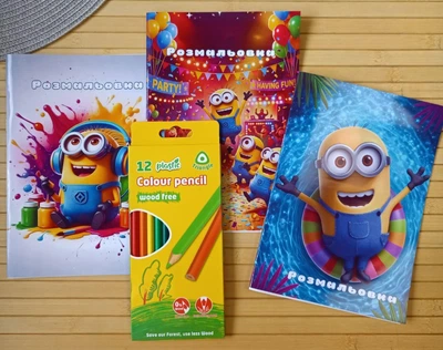 Раскраска Посіпаки Minions А5 набір 3 шт + олівці (28805)