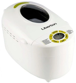 Хлебопечь Liberton lbm-6307, White, 850 Вт, 12 программ, 2 тестомиса, выпечка 700/900/1150г, смотровое окно, поддержка температуры, отсрочка старта, звуковой сигнал, книга рецептов