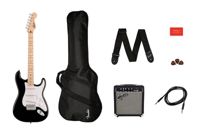 Гитарный набор Гітарний набір з електрогітарою SQUIER SONIC STRATOCASTER PACK MN BLACK