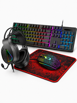 Игровой комплект 4 в 1 черный клавиатура мышь наушники коврик с RGB-подсветкой (49676038)