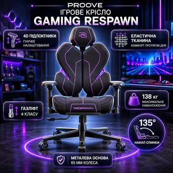 Компьютерное геймерское игровое кресло эргономичное Proove Gaming Respawn