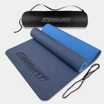 Коврик для йоги и фитнеса EasyFit TPE+TC 6 мм двухслойный + Чехол синий с голубым 183х61 см