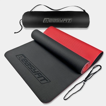 Коврик для йоги та фітнесу EasyFit TPE 183х61 см Чорний з червоним