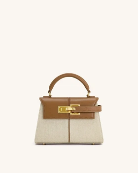 Женская сумка кроссбоди через плечо JW PEI Elise Top Handle Bag Brown Canvas (86084)