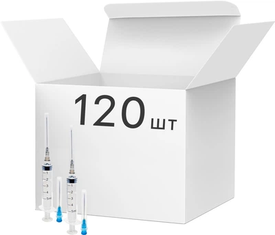 Шприц инъекционный трехкомпонентный mediOk Luer Slip 5 мл с двумя иглами 23G 0.6x30 мм и 22G 0.7x40 мм 120 шт (3CLS-5M23/22G)